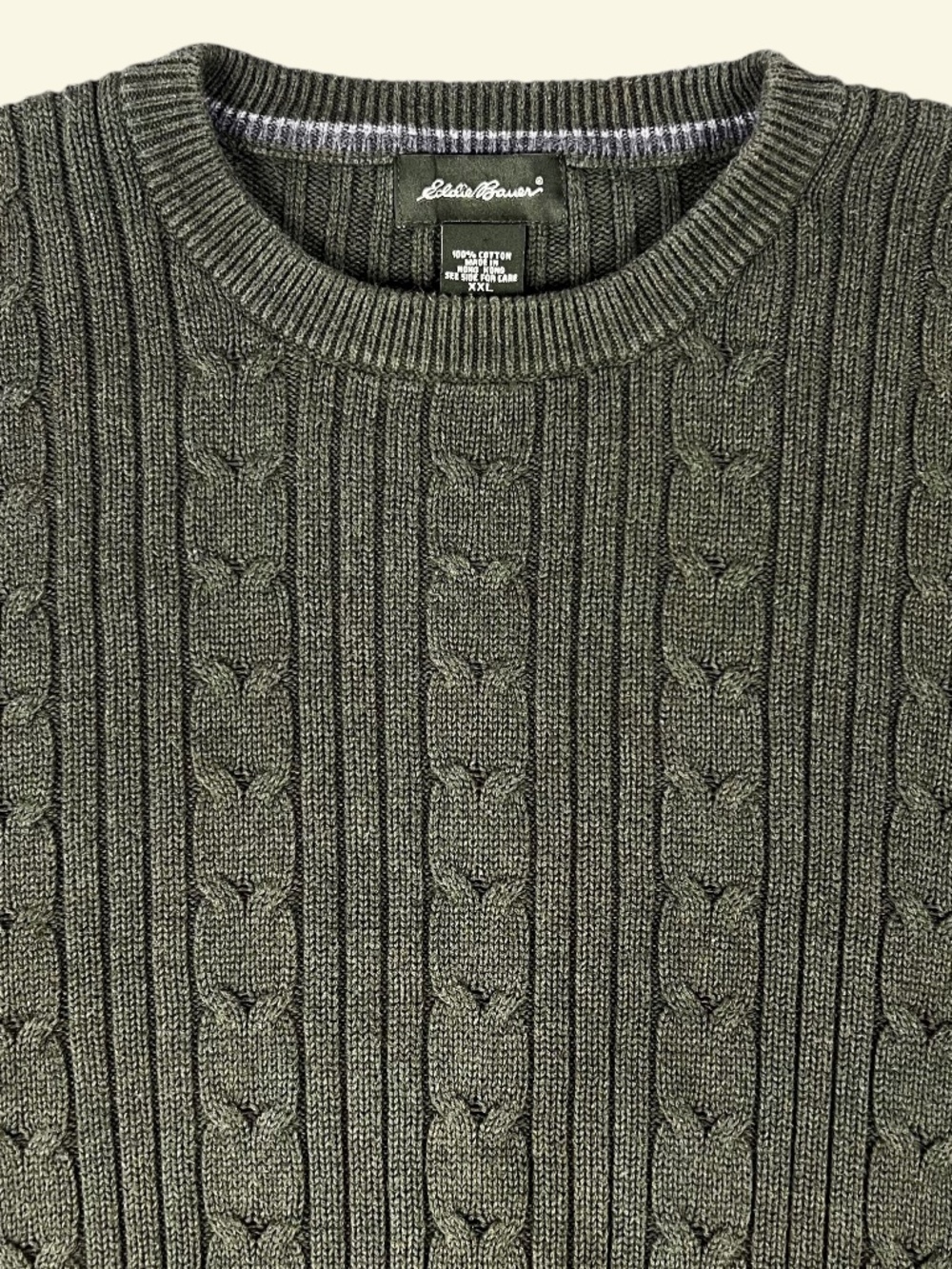 Vintage Eddie Bauer Cable Knit Pullover Sweater Men's XXL Mossy Green Fisherman